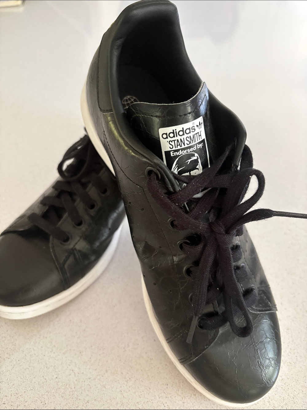 adidas Stan Smith Men’s Black Leather Sneakers with White Sole
